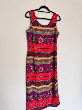 UNIQUE! Kathie Lee Collection Red Multicolor Striped Floral Midi Dress
